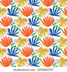 Floral and abstract pattern with branches and leaves.  Modern design. Hand drawn background. Trendy template for postcard, invitation, layout, wallpaper. Trendy creative beautiful vector illustration.