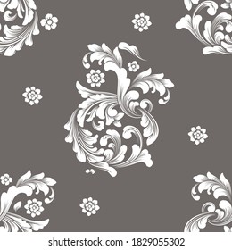 Floral abstract pattern. Exotic white elements, fantasy flower, leaves. Textile print, wrapping paper, and all prints