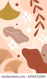 Floral abstract pattern, ginkgo biloba leaves in natural ornament vector illustration