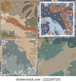 conjunto de diseño de hijab con patrón abstracto floral, para pañuelo, bandana, seda, tela.