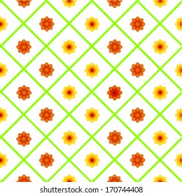 Floral abstract pattern on a green grid for your web design. Vector