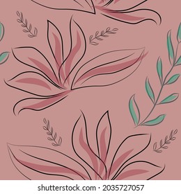 floral abstract pattern on a pink nude background, herbal print for printing on fabric, paper, album covers and invitations