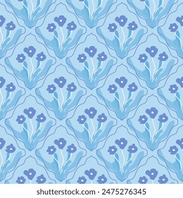 Floral abstract pattern. Seamless idyllic vector pattern. Blue flowers on a light background. Design for various surfaces.