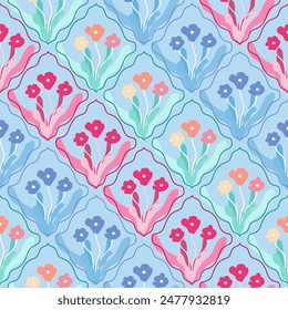 Floral abstract pattern. Seamless idyllic vector pattern. Colorful flowers on a light background. Design for various surfaces.