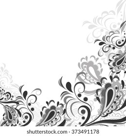 Floral abstract pattern in shades of gray on a white background