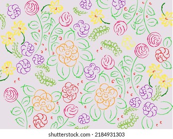 Floral abstract pattern, simple stroke, seamless