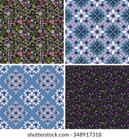 Floral and abstract patterns seamless set