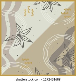 Floral abstract scarf pattern with circle line