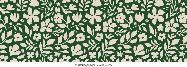 Fundo de padrão sem costura abstrato floral. As flores desenhadas à mão imprimem para tecido, têxteis, roupas, papel de embrulho, capa, faixa, decoração doméstica e papel digital. Ilustração de arte vetorial