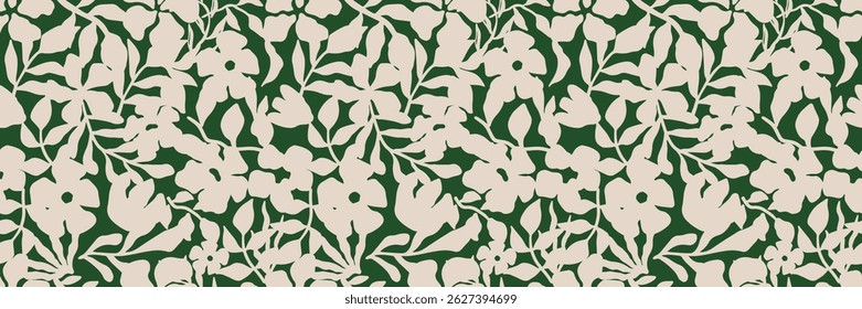 Floral abstrakte nahtlose Muster Hintergrund. Handgezeichnetes minimales abstraktes Muster. Collage zeitgenössischer Druck. Modische Schablone für Stoff, Textilien, Kleidung, Umhüllungspapier, Banner, Wohnkultur