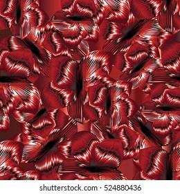 Floral abstract seamless pattern background wallpaper illustration with vintage decorative red 3d flowers  and 3d ornaments. Vector flowers endless texture. Elegant decor with shadows and highlights.