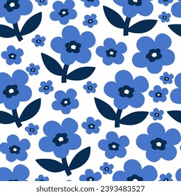 Floral abstract seamless pattern. Blooming meadow background. Vector pattern for various surface. Flower abstract pattern. Creative floral design. Botanical colorful background.