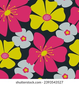 Floral abstract seamless pattern. Blooming meadow background. Creative floral design. Vector pattern for various surface. Flower abstract pattern. Botanical colorful background.