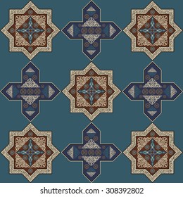 Floral abstract seamless pattern from decorative ethnic ornament elements .  Persian (Iranian) or Moroccan (Morocco) texture (background) for packing, textile, interior, web design.