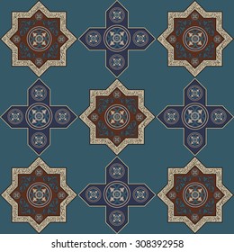 Floral abstract seamless pattern from decorative ethnic ornament elements .  Persian (Iranian) or Moroccan (Morocco) texture (background) for packing, textile, interior, web design.