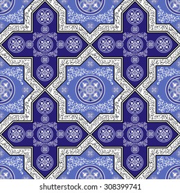 Floral abstract seamless pattern from decorative ethnic ornament elements .  Persian (Iranian) or Moroccan (Morocco) texture (background) for packing, textile, interior, web design.