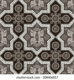 Floral abstract seamless pattern from decorative ethnic ornament elements .  Persian (Iranian) or Moroccan (Morocco) texture (background) for packing, textile, interior, web design.