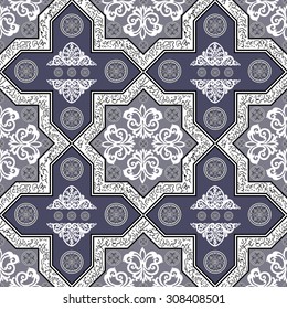 Floral abstract seamless pattern from decorative ethnic ornament elements .  Persian (Iranian) or Moroccan (Morocco) texture (background) for packing, textile, interior, web design.