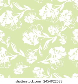 Floral abstract seamless pattern drawn delicate bouquets of roses with herbs. Beautiful print for decoration of textiles and design. Flower background. Art drawing for surface.