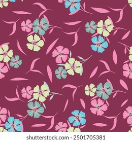 Floral abstract seamless pattern drawn delicate bouquets of roses with herbs. Beautiful print for decoration of textiles and design. Flower background. Art drawing for surface