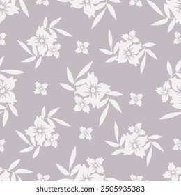 Floral abstract seamless pattern drawn delicate bouquets of roses with herbs. Beautiful print for decoration of textiles and design. Flower background. Art drawing for surface.