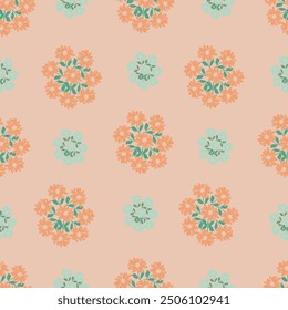 Floral abstract seamless pattern drawn delicate bouquets of roses with herbs. Beautiful print for decoration of textiles and design. Flower background. Art drawing for surface.