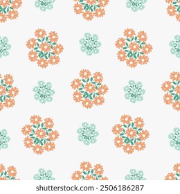 Floral abstract seamless pattern drawn delicate bouquets of roses with herbs. Beautiful print for decoration of textiles and design. Flower background. Art drawing for surface.