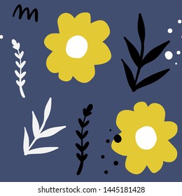 Floral abstract seamless pattern. Hand drawn, Doodle style plants for packaging, textiles and other designs.
