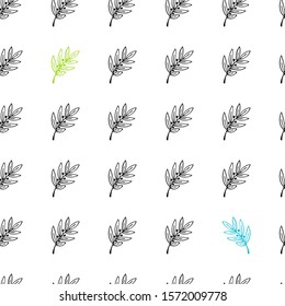 Floral abstract seamless pattern with hand drawn leaves. Line art sketch style. Vector background on white.