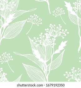 Patrón abstracto floral sin fisuras con hojas y plantas dibujadas a mano. Estilo de dibujo de líneas. Fondo vectorial colorido sobre sepia