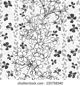 Floral abstract  seamless pattern. Hand-drawn black and white vector illustration.