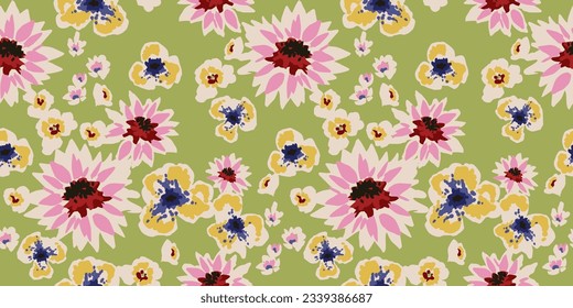 Floral abstract seamless pattern.  Retro flowers. Vintage style.Vector design for paper, cover, fabric, interior decor and other use