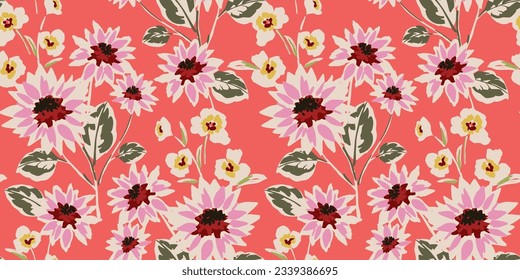 Floral abstract seamless pattern.  Retro flowers. Vintage style.Vector design for paper, cover, fabric, interior decor and other use