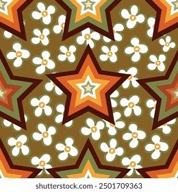 Floral abstract seamless pattern , star drawn delicate bouquets of roses with herbs. Beautiful print for decoration of textiles and design. Flower background. Art drawing for surface
