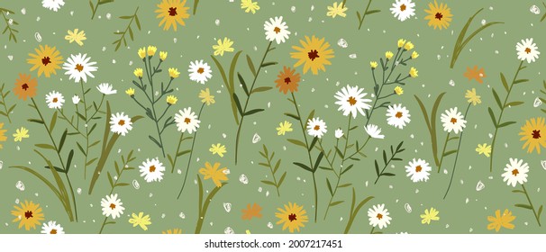 Floral abstract seamless pattern. Vector hand drawn textures for printing on fabric, paper, cover, interior decor. Design for banner, poster, card, invitation and scrapbook.