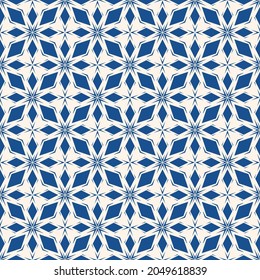 Patrón transparente abstracto floral. Fondo vectorial azul y blanco. Hermoso adorno de hojas de geo. Textura delgada con formas de diamante, cuadrada, rhombus grid. Diseño elegante para impresión, papel pintado, tela
