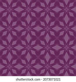 Floral abstract seamless pattern. Vector purple background. Modern geo leaf ornament. Delicate texture with diamond shapes, square, star, rhombus grid. Elegant design for print, wallpaper, textile