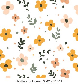 Floral abstract seamless pattern. Vector design for different surfases. Vintage 70s style flower background illustration