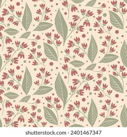 Abstraktes, florales Muster in Vintage-Farben. Handgezeichnete abstrakte Blumen, Blätter. Trendy Retro-Printdesign für Textilien, Tapeten, Inneneinrichtung, Umhüllung