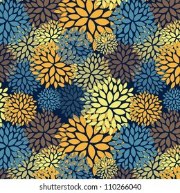 Floral abstract seamless pattern within Van Gogh color