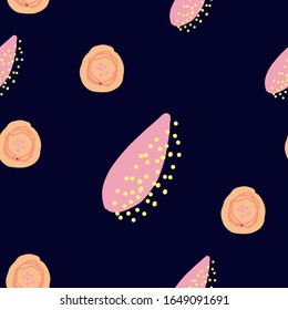 estampado floral y abstracto impecable elementos amarillos y rosados románticos sobre fondo azul marino oscuro