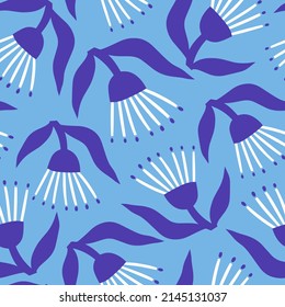 Patrones abstractos florales sin fisuras sobre un fondo azul. Diseño vectorial moderno para papel, cubierta, tela, decoración interior y mucho más. 