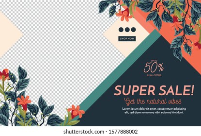 Floral and abstract shapes sales banner landing page 