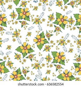 Floral abstract spring meadow flowers seamless pattern. Hand drawn vector fashion illustration. Artwork for textiles, fabrics, souvenirs, packaging and greeting cards.