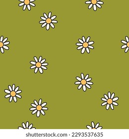 Floral abstract square seamless patterns with vintage groovy daisy flowers. Retro floral vector background surface design, textile, stationery, wrapping paper, covers. 60s, 70s, 80s, y2k, 2000 style