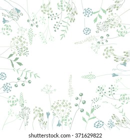 Floral abstract square template with stylized herbs and plants.  Silhouette of plants.