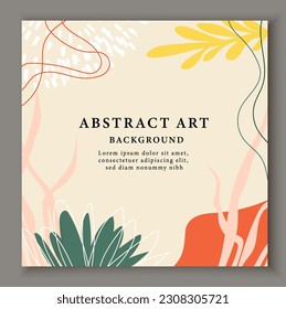 Floral abstract template. Abstract creativity and art, geometric shapes. Design element for greeting and invitation card with bloom and blossom plants. Cartoon flat vector illustration