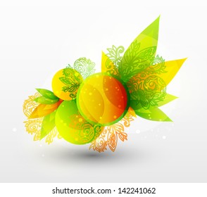 Floral abstract vector background with green and orange leaves