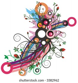 Floral abstract vector background with rose buds, rainbow and scroll details. Check my portfolio for many more of this series as well as thousands of other great vector items.
