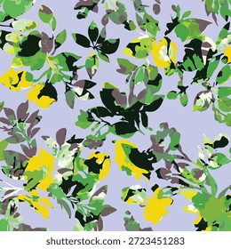 Diseño de Vector abstracto floral, arreglo con flor de tamaño Mediano, patrón completo con ilustración de color verde y amarillo, impresión de Imagen digital y fondo